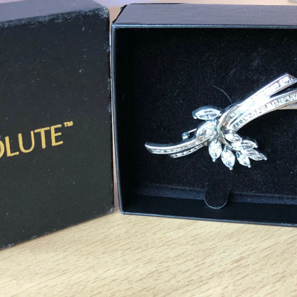 HSN ABSOLUTE CLEAR WHITE CZ BROOCH STERLING SILVER